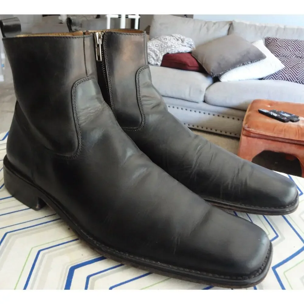 Vintage 90s Kenneth Cole Micro Wave Black Leather Ankle Boots Mens 11 Square Toe